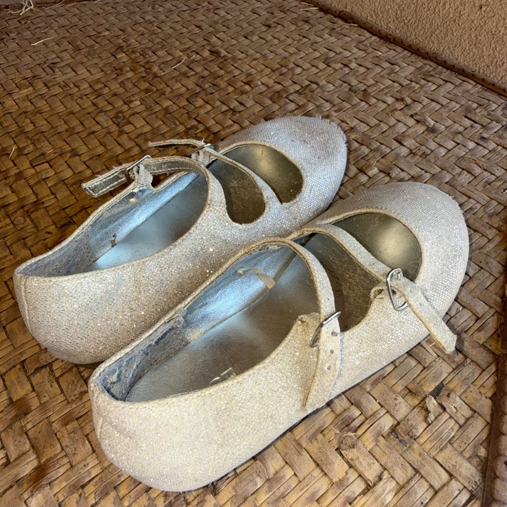Childrens Place Girls Glitter Mary Jane Double Strap Dress Shoes Gold Size 10
